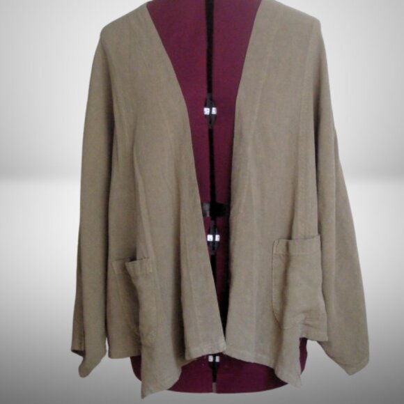 GERTIES Kimono Crop Jacket Top Layer Khaki Lagenlook - Picture 1 of 11